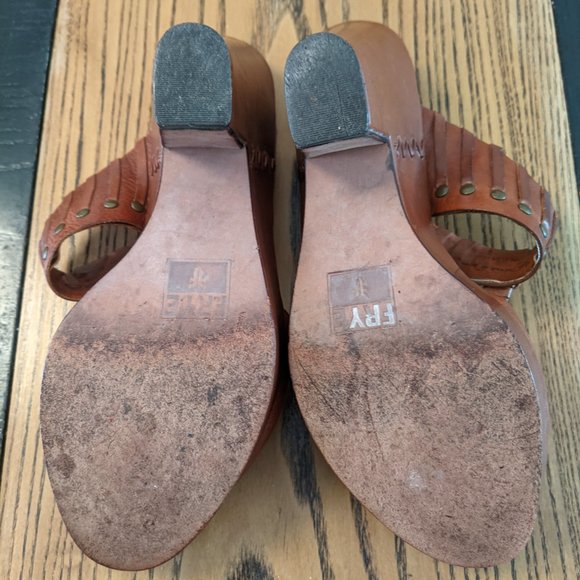 Frye Leather Wedge Slides in Brown - Picture 10 of 10